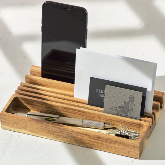 Wooden Desk Organiser & Phone Stand